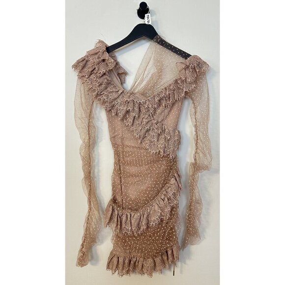 HOUSE OF CB Sorrel Tulle Asymmetric Minidress in Blush Size Small - Picture 4 of 13